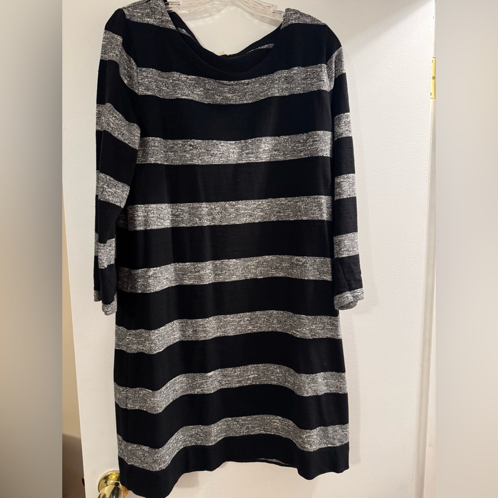 J. Crew Factory Black and Gray Striped Dress